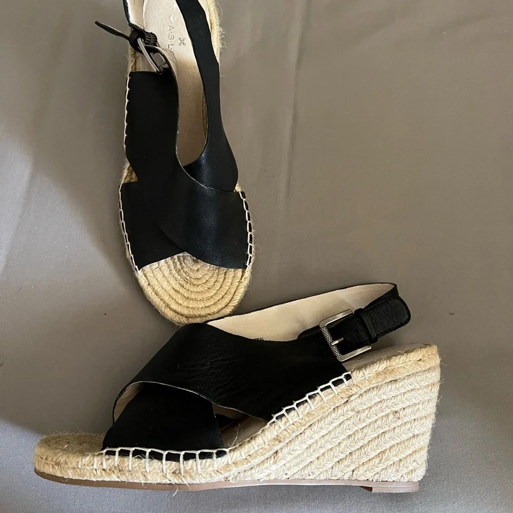 Caslon Black Leather Espadrille Wedge Sandals 8